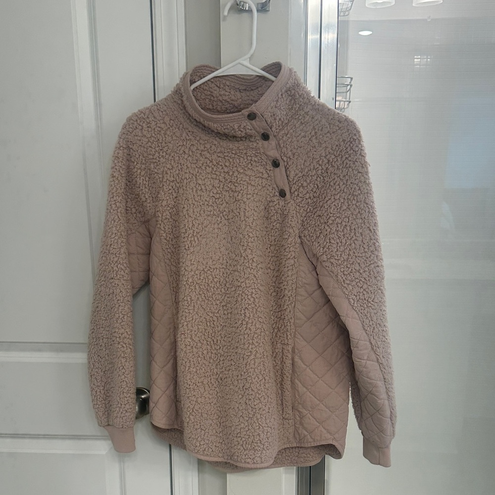 Cozy Pink Button-Up Sherpa Pullover